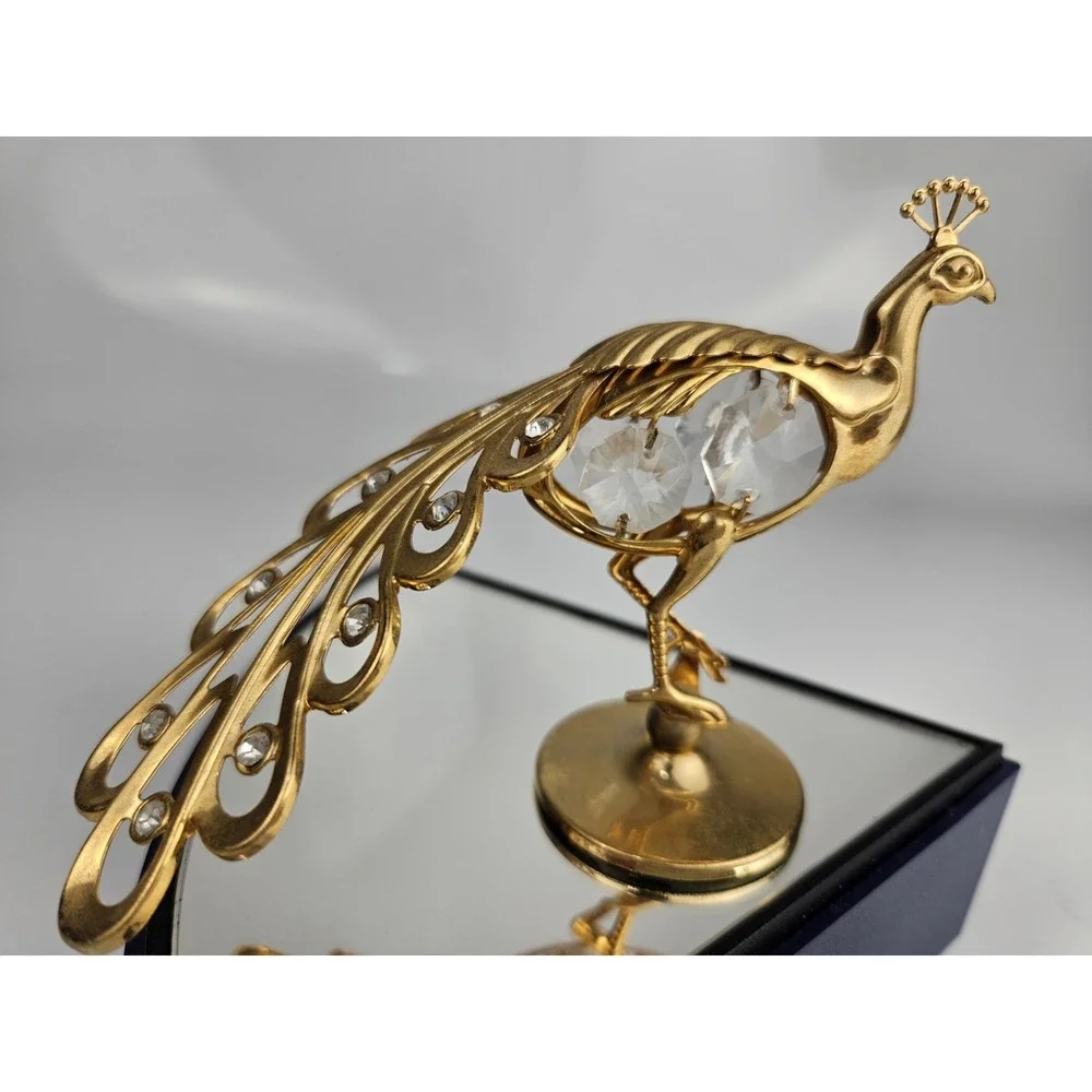 Vintage Peacock Figurine Austrian Crystal 24K Gold Plated Mascot USA No Box‎